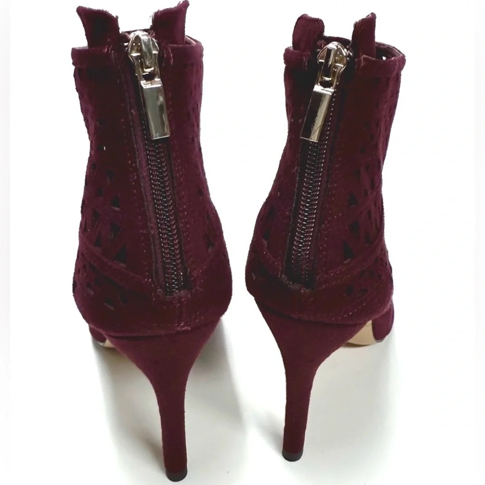 White House Black Market Burgundy Laser Cut Heeled Ankle Boots 8.5